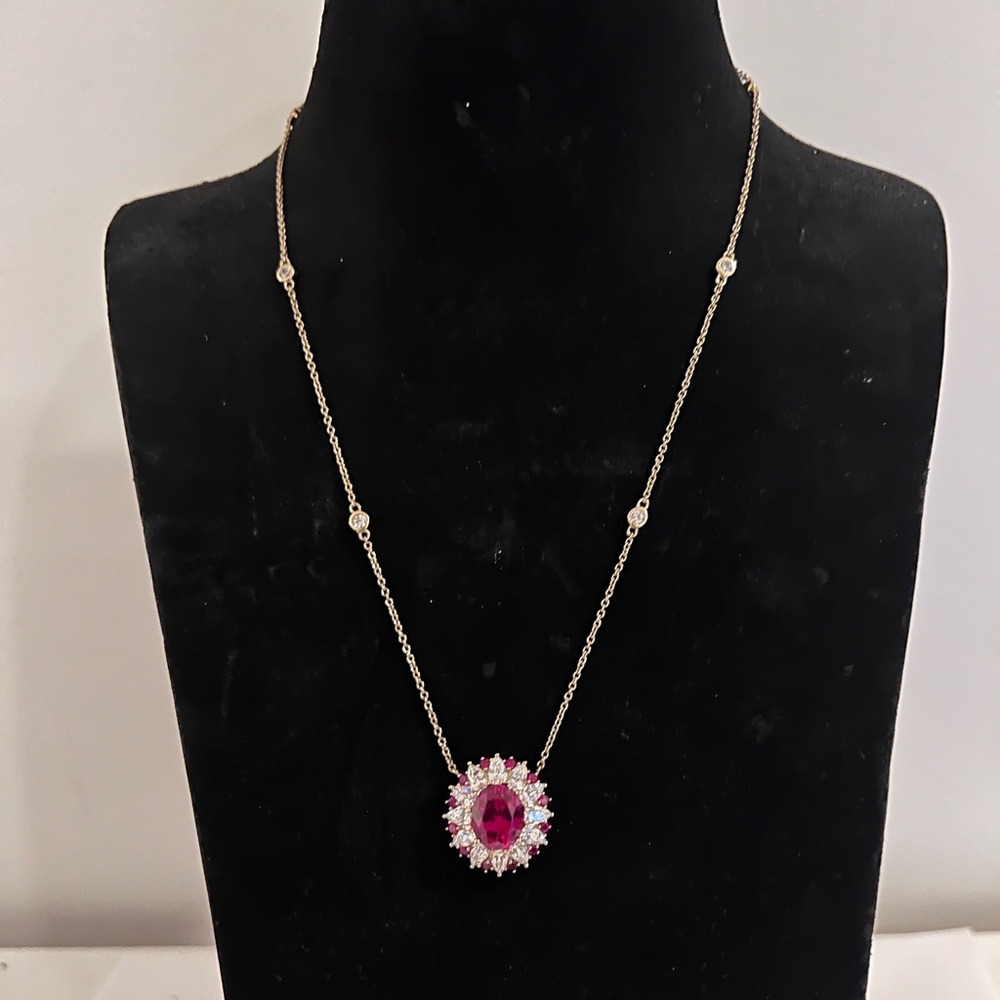 NWT Jean Dousset Gold and Ruby Fancy Pendant Necklace